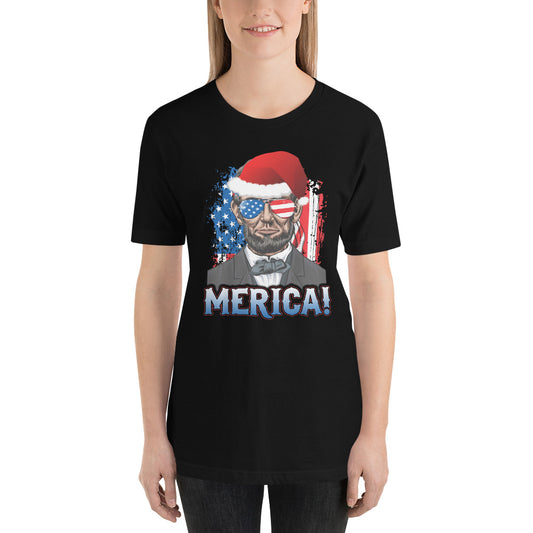 Funny President Abraham Lincoln Merica Christmas Political USA Flag Unisex T-Shirt