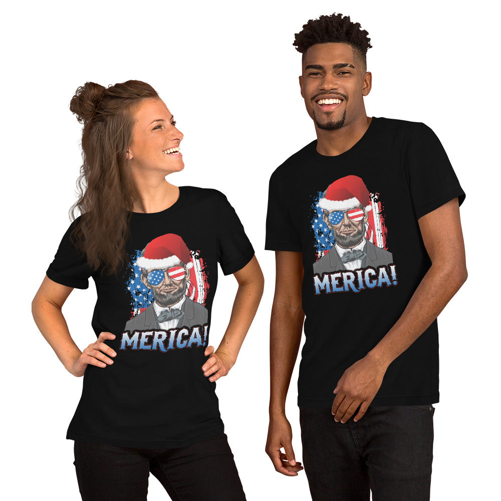 Funny President Abraham Lincoln Merica Christmas Political USA Flag Unisex T-Shirt