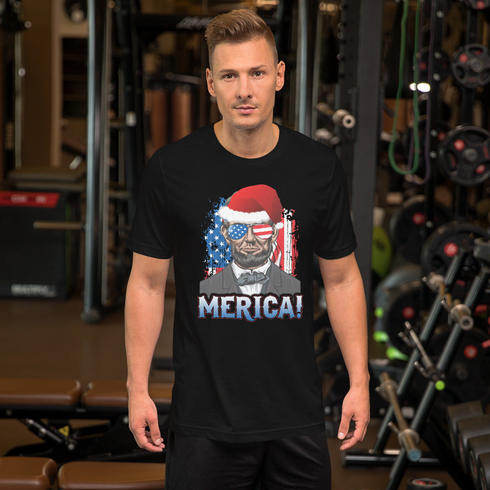 Funny President Abraham Lincoln Merica Christmas Political USA Flag Unisex T-Shirt