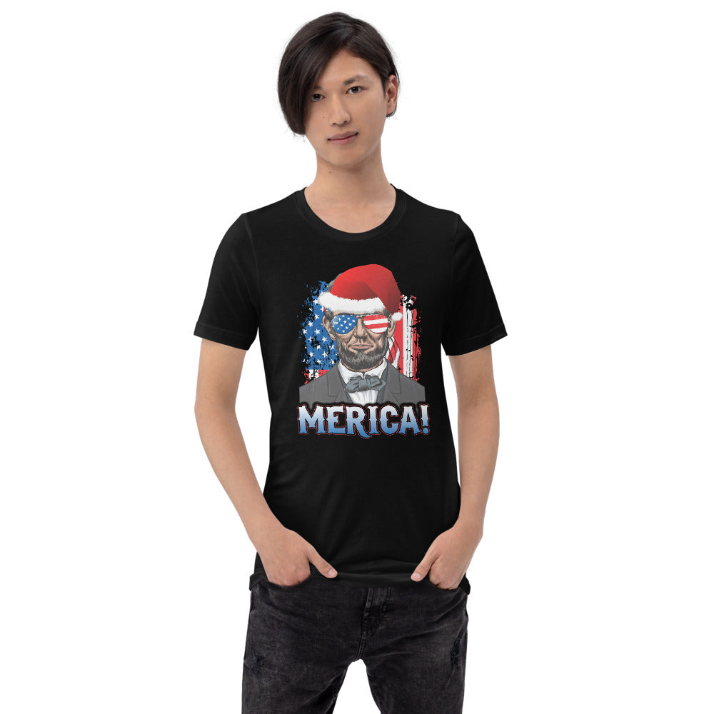 Funny President Abraham Lincoln Merica Christmas Political USA Flag Unisex T-Shirt