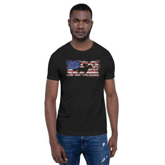 Horse Racing Fan USA Flag Patriotic Race Track Lover Unisex T-Shirt