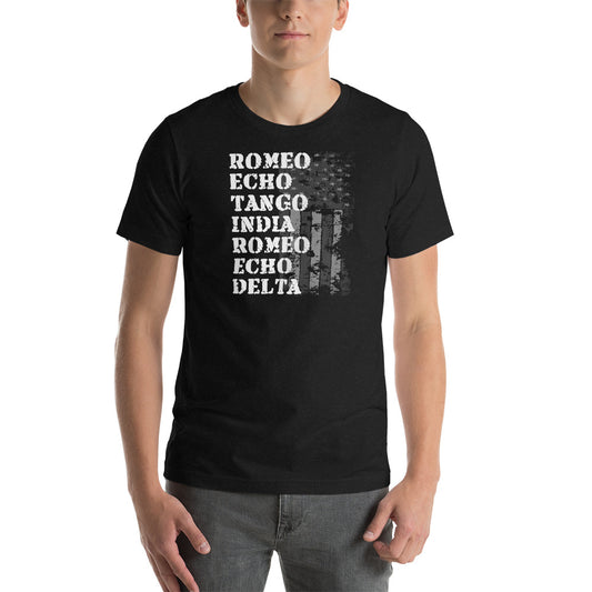 Cool Retired Military Service Veteran Army Navy Phonetic Alphabet Unisex T-Shirt