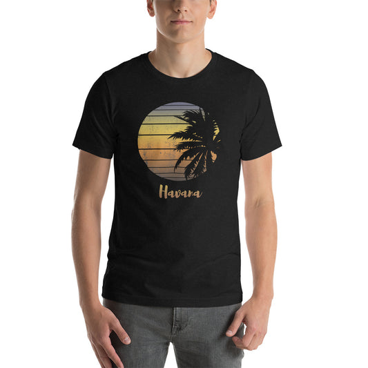 Retro Havana Cuba Beach Palm Tree  Vacation Souvenir Unisex T-Shirt