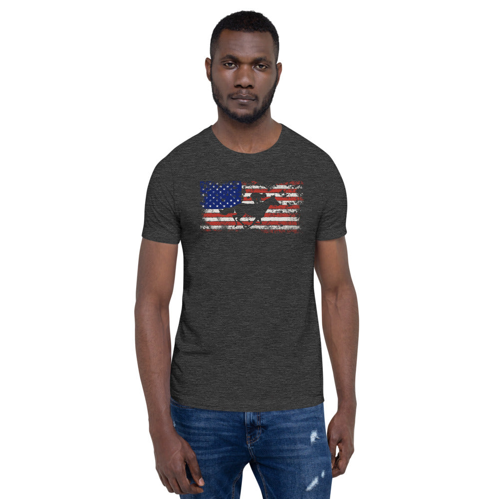 Horse Racing Fan USA Flag Patriotic Race Track Lover Unisex T-Shirt