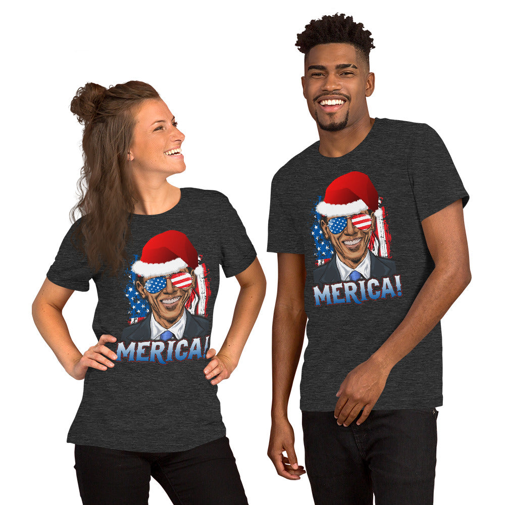 Funny Barack Obama Merica Christmas Political Democrats USA Flag Unisex T-Shirt