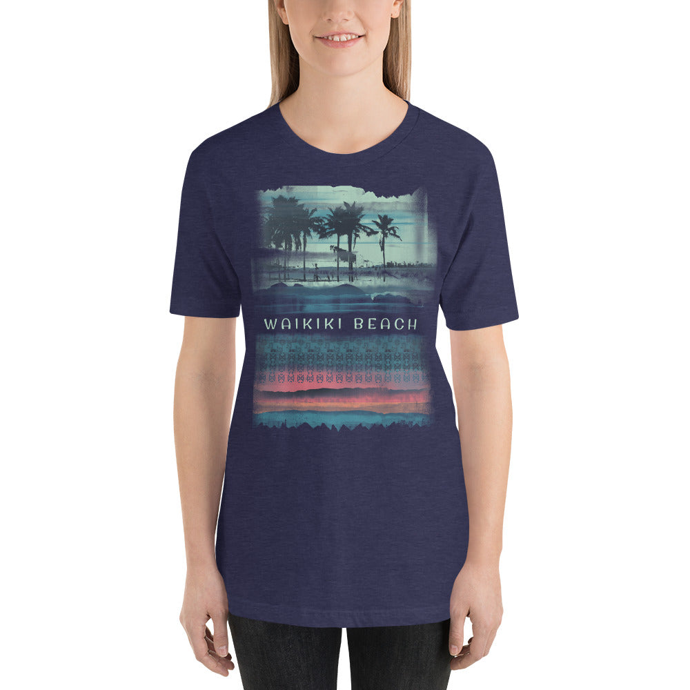 Waikiki Beach Oahu Hawaii Vacation Souvenir Unisex T-Shirt Tropical Palm Tree Abstract