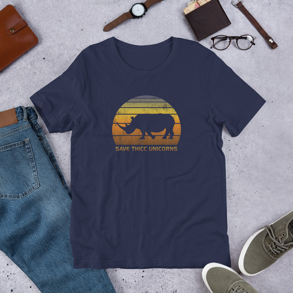 Funny Save Thicc Unicorn Rhinoceros Joke Quote Unisex T-Shirt