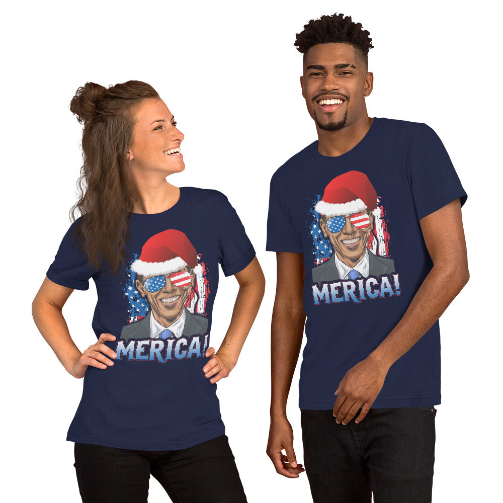 Funny Barack Obama Merica Christmas Political Democrats USA Flag Unisex T-Shirt