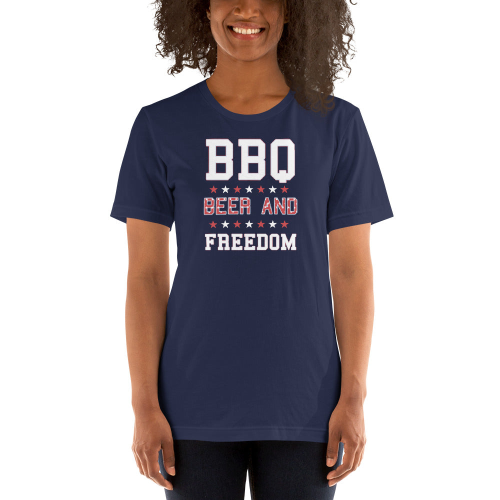 Funny BBQ Beer And Freedom July 4th Patriotic 4th Of July USA Unisex T-Shirt