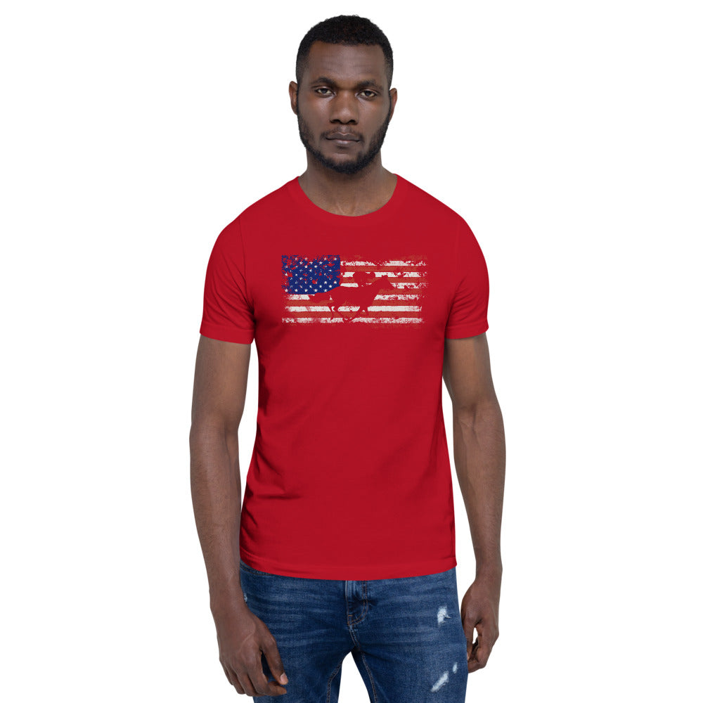 Horse Racing Fan USA Flag Patriotic Race Track Lover Unisex T-Shirt