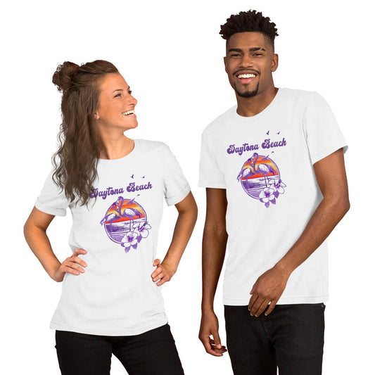 Retro Daytona Beach Florida Flamingo Hibiscus Unisex T-Shirt