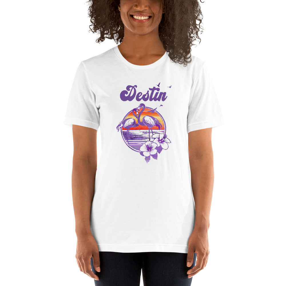 Retro Destin Florida Beach Flamingo Hibiscus Unisex T-Shirt