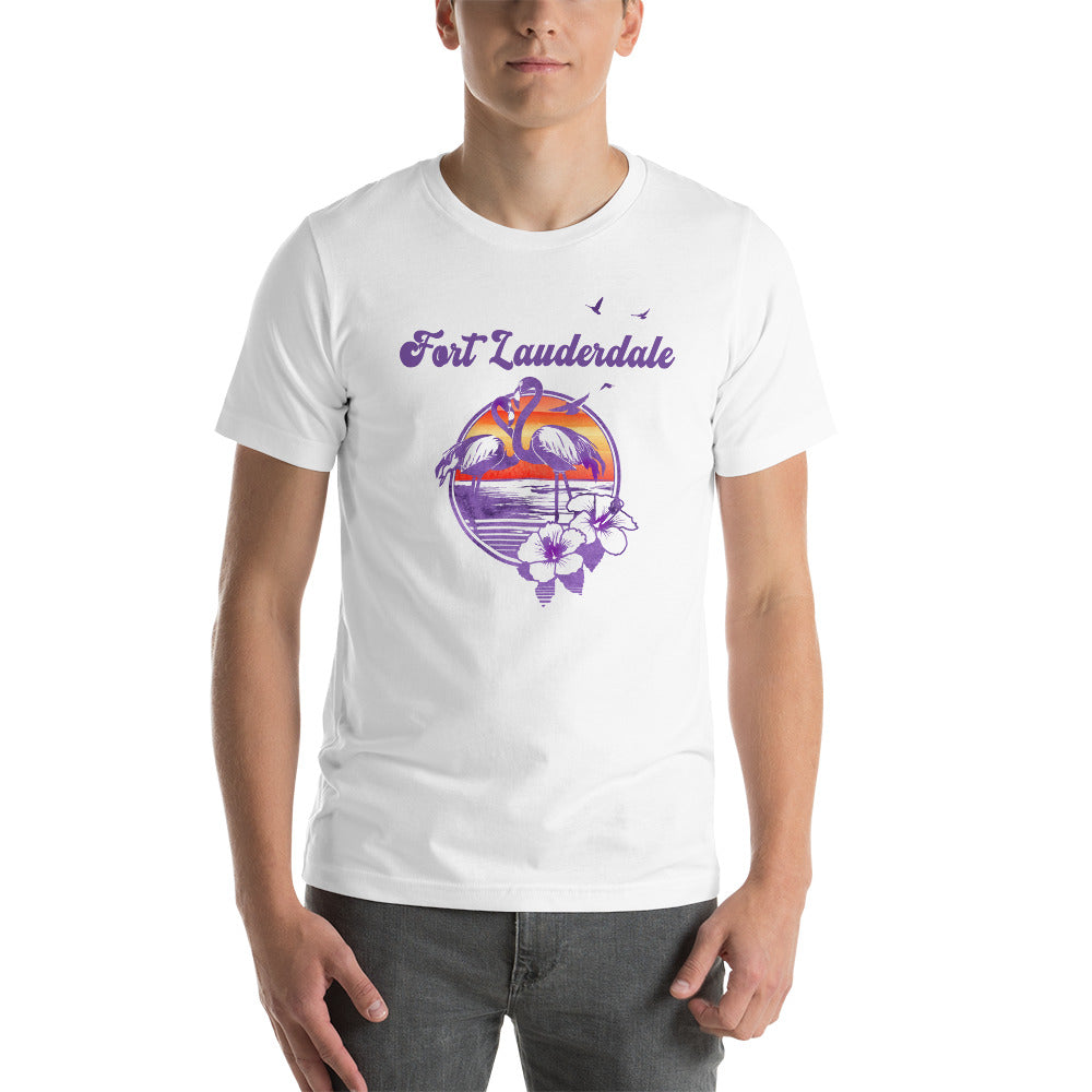 Retro Fort Lauderdale Florida Beach Flamingo Hibiscus Unisex T-Shirt