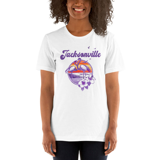 Retro Jacksonville Florida Beach Flamingo Hibiscus Unisex T-Shirt