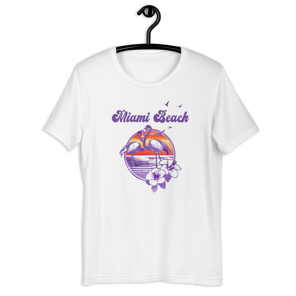 Retro Miami Beach Florida Flamingo Hibiscus Unisex T-Shirt