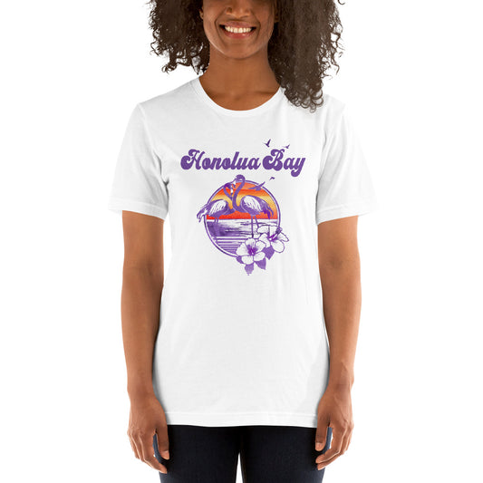 Retro Honolua Bay Maui Hawaii Beach Flamingo Hibiscus Unisex T-Shirt