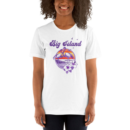 Retro Big Island Hawaii Beach Flamingo Hibiscus Unisex T-Shirt