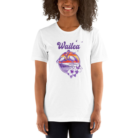 Retro Wailea Maui Hawaii Beach Flamingo Hibiscus Unisex T-Shirt