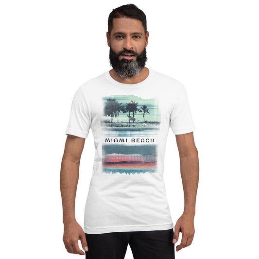 Miami Florida Vacation Souvenir Unisex T-Shirt Palm Tree Abstract Beach