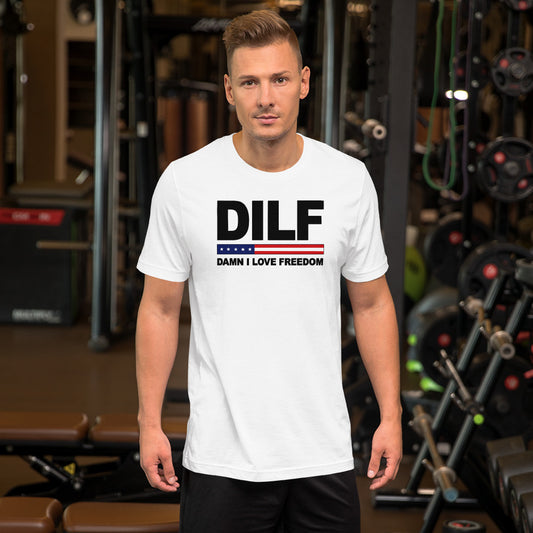 Funny DILF Military Service Freedom 4th Of July USA Flag Joke Unisex T-Shirt