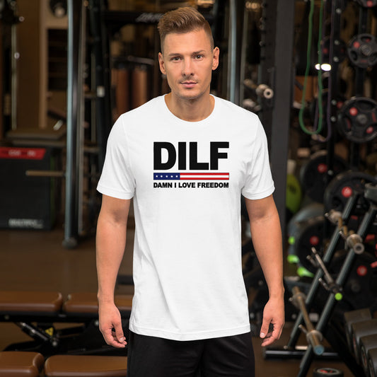 Funny DILF Military Service Freedom  4th Of July USA Flag Joke  Unisex T-Shirt