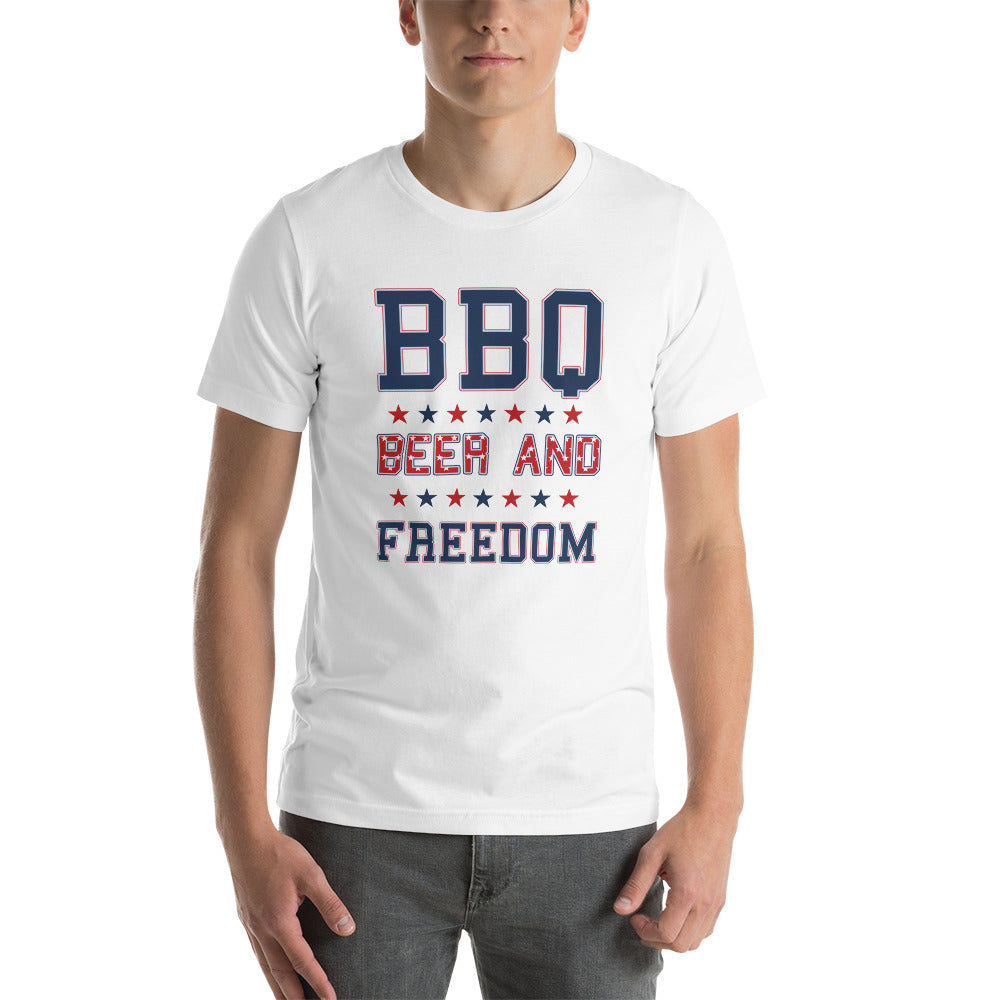 Funny BBQ Beer And Freedom July 4th USA Patriotic Unisex T-Shirt