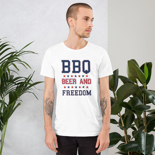 Funny BBQ Beer And Freedom July 4th USA Patriotic Unisex T-Shirt