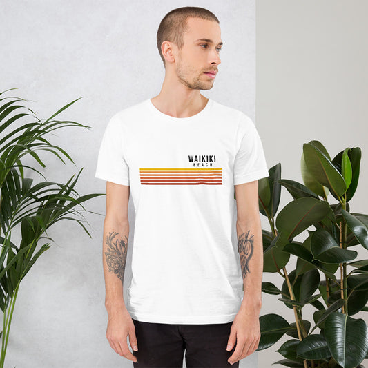 Retro Waikiki Beach Oahu Hawaii Vacation Stripes Unisex T-Shirt