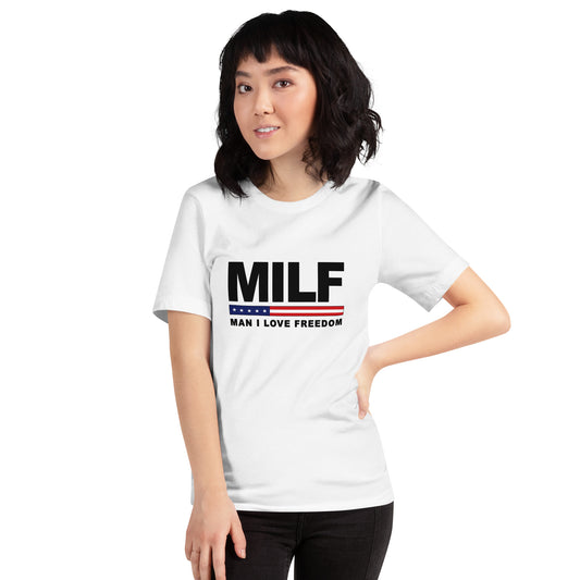 Funny MILF Military Service 4th Of July USA Flag Freedom Joke Unisex T-Shirt
