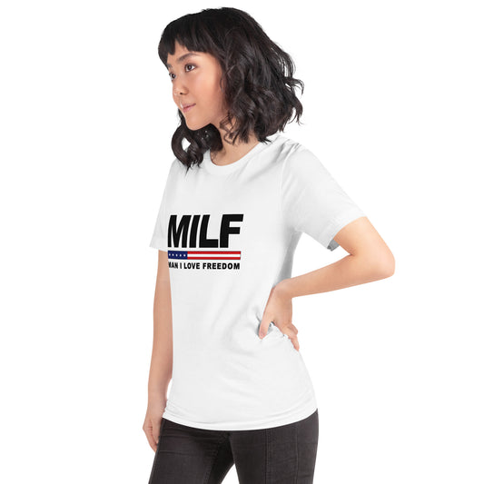 Funny MILF Military Service 4th Of July USA Flag Freedom Joke Unisex T-Shirt