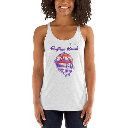 Retro Daytona Beach Florida Flamingo Hibiscus Women's Racerback Tank Top