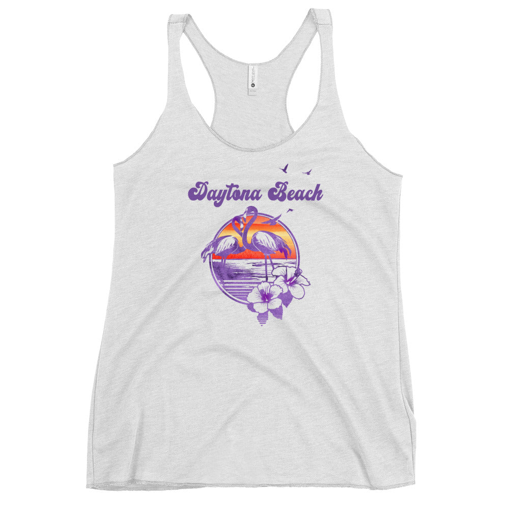 Retro Daytona Beach Florida Flamingo Hibiscus Women's Racerback Tank Top