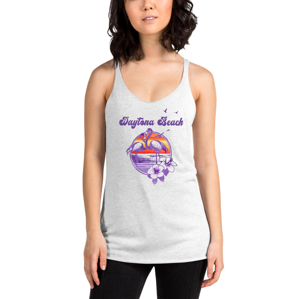 Retro Daytona Beach Florida Flamingo Hibiscus Women's Racerback Tank Top