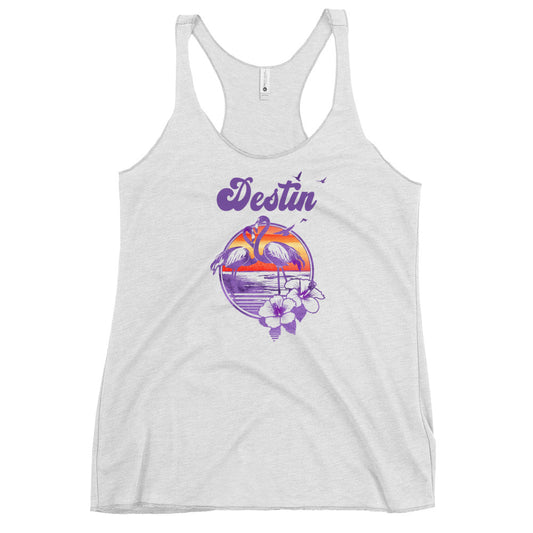 Retro Destin Florida Beach Flamingo Hibiscus Women's Racerback Tank Top