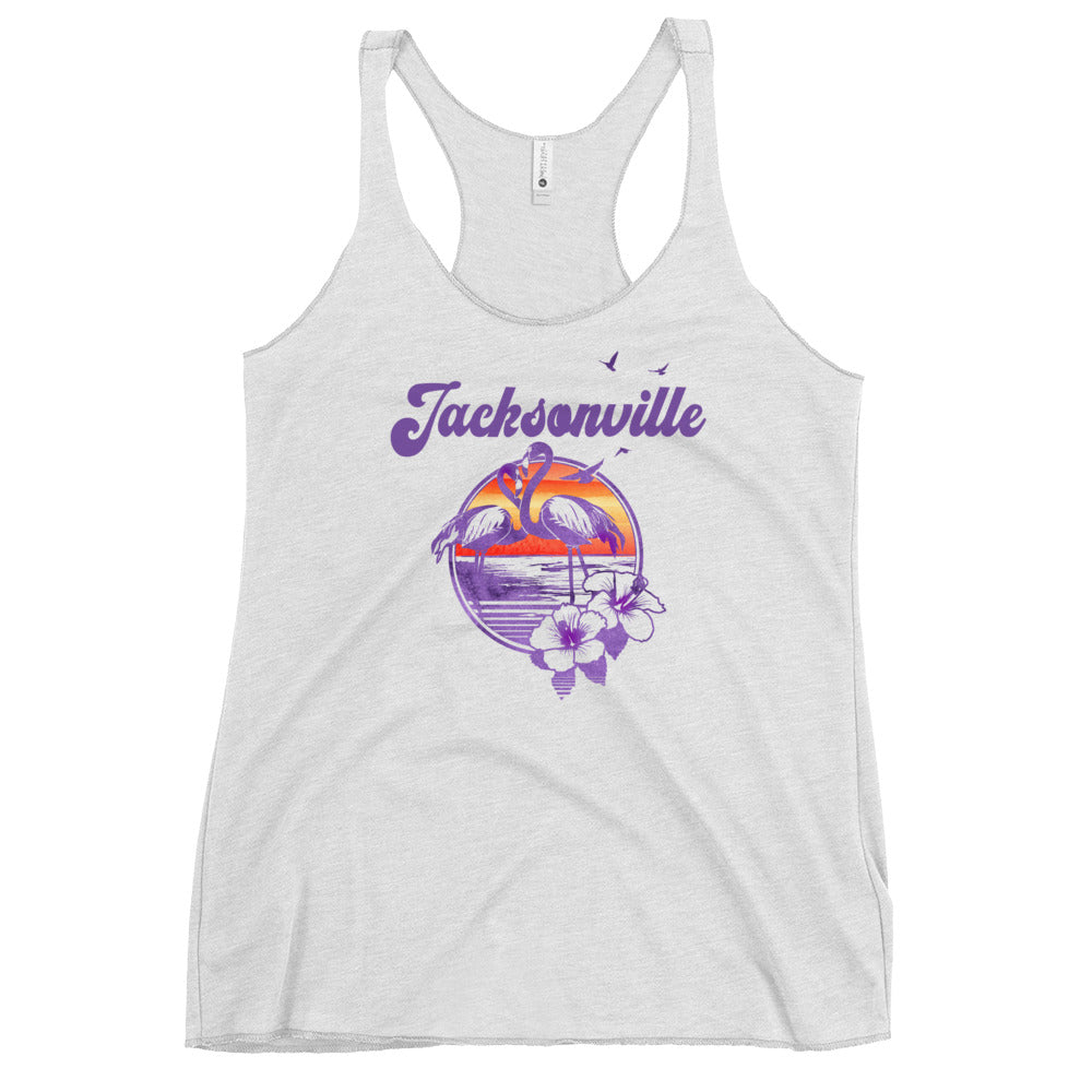 Retro Jacksonville Florida Beach Flamingo Hibiscus Women's Racerback Tank Top