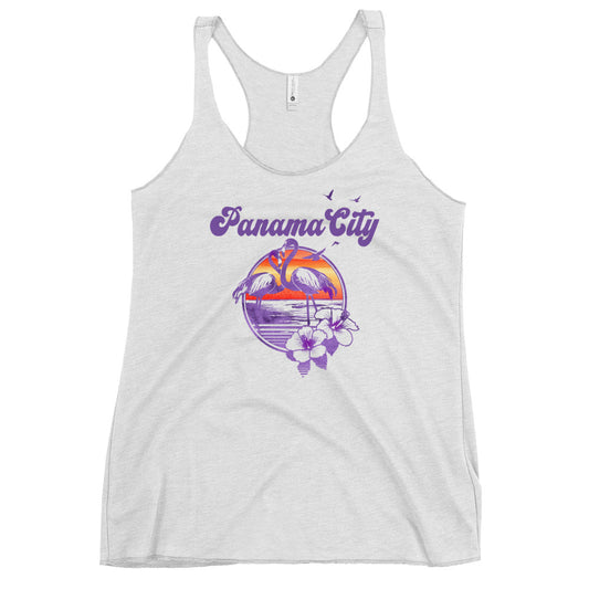 Retro Panama City Florida Beach Flamingo Hibiscus Women's Racerback Tank Top