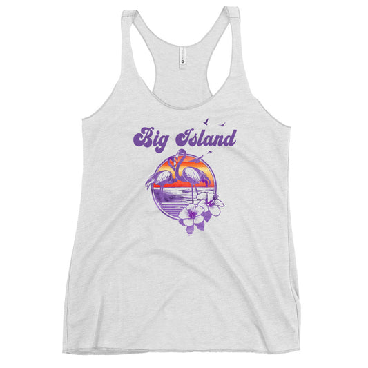 Retro Big Island Hawaii Beach Flamingo Hibiscus Women's Racerback Tank Top