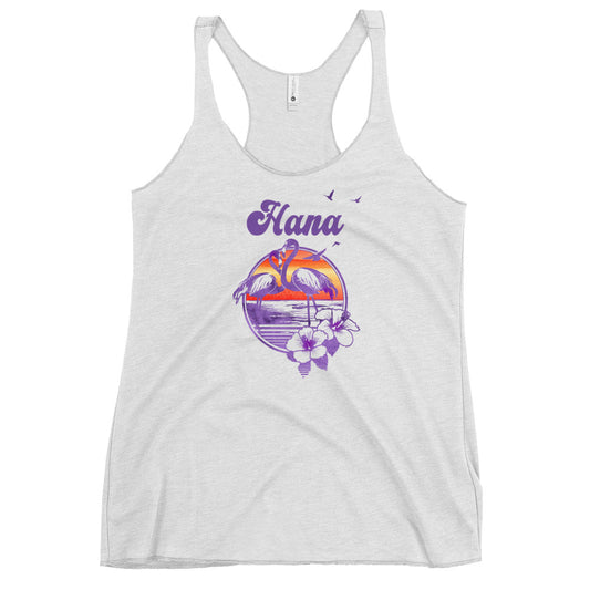 Retro Hana Maui Hawaii Beach Flamingo Hibiscus Women's Racerback Tank Top