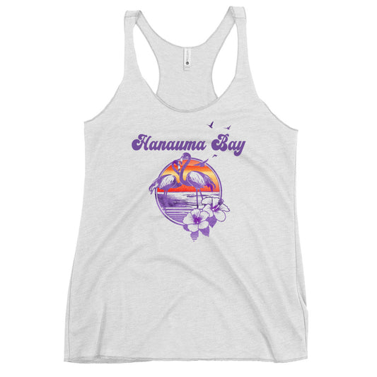 Retro Hanauma Bay Oahu Hawaii Beach Flamingo Hibiscus Women's Racerback Tank Top