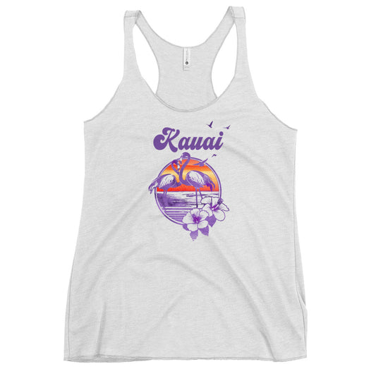 Retro Kauai Hawaii Beach Flamingo Hibiscus Women's Racerback Tank Top