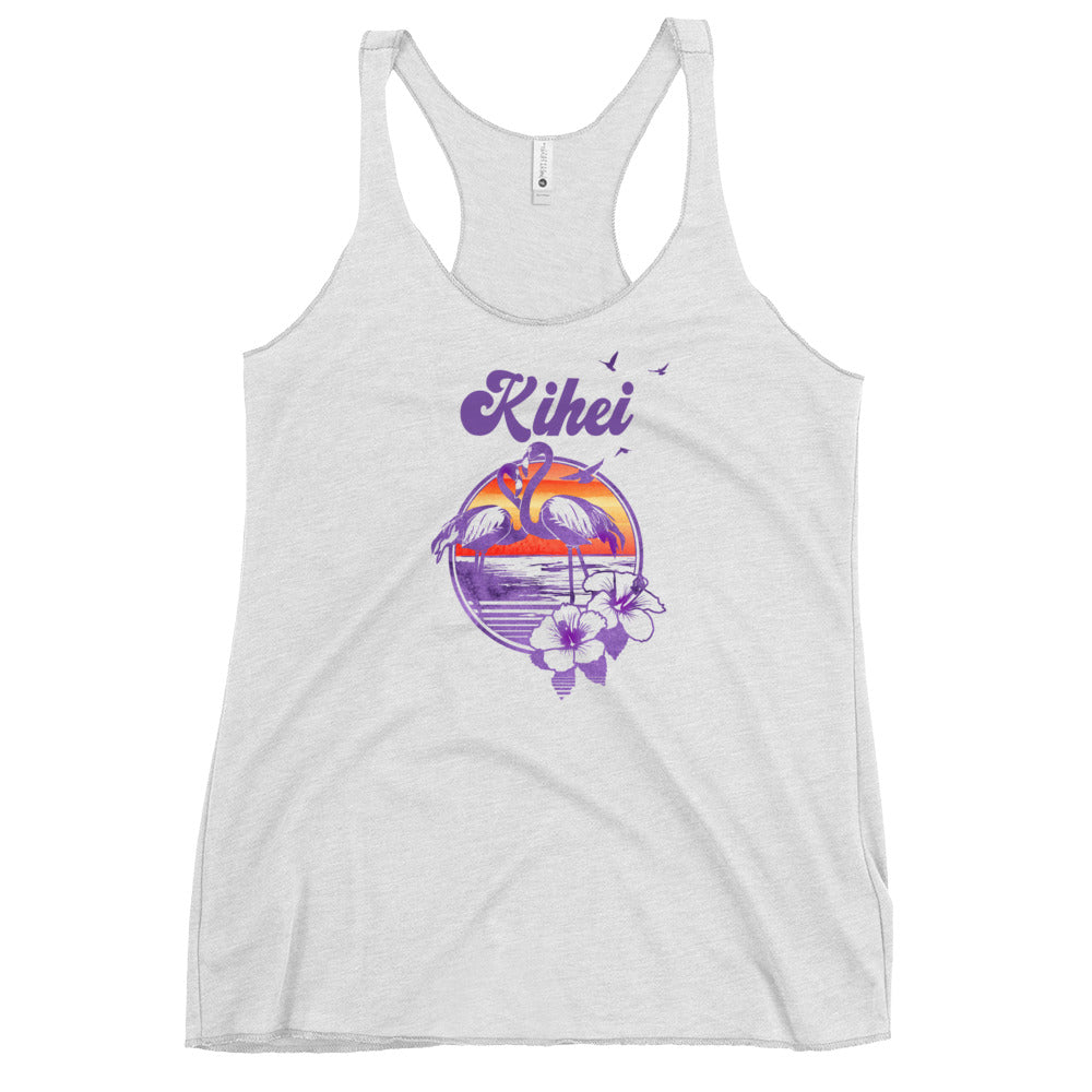 Retro Kihei Maui Hawaii Beach Flamingo Hibiscus Women's Racerback Tank Top