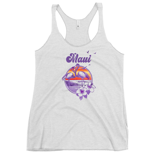 Retro Maui Hawaii Beach Flamingo Hibiscus Women's Racerback Tank Top