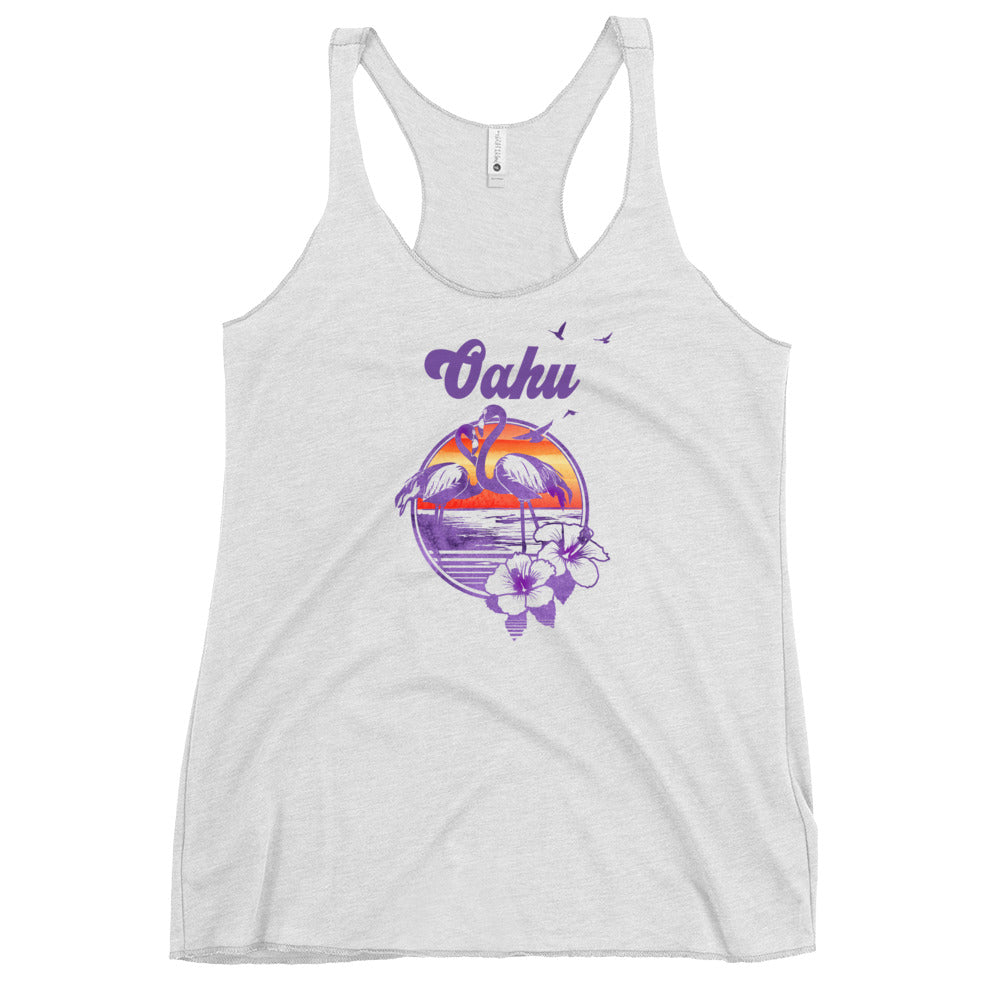 Retro Oahu Hawaii Beach Flamingo Hibiscus Women's Racerback Tank Top