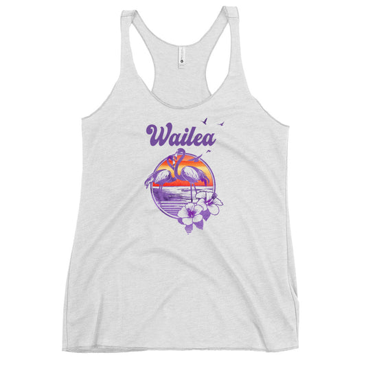 Retro Wailea Maui Hawaii Beach Flamingo Hibiscus Women's Racerback Tank Top