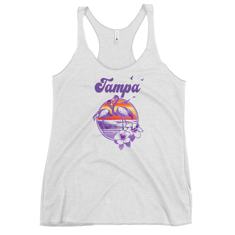 Retro Tampa Florida Beach Flamingo Hibiscus Women's Racerback Tank Top