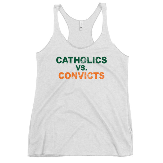 Catholics vs. Convicts Miami College Football Fan Women's Racerback Tank Top