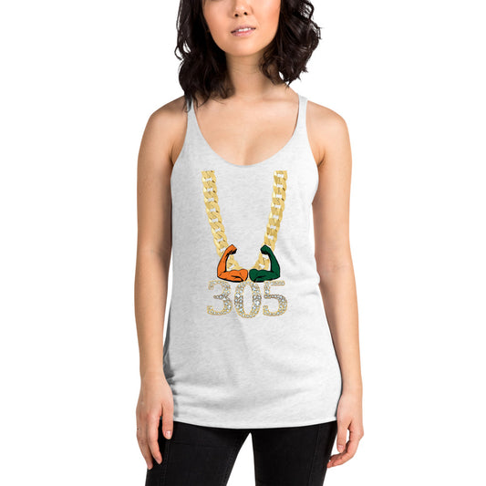 Miami Area Code 305 Turnover Funny Gold Chain College Football Fan Women's Racerback Tank Top