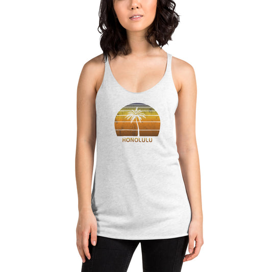 Vintage Honolulu Oahu Hawaii Beach Women's Racerback Tank Top Sunset Vacation