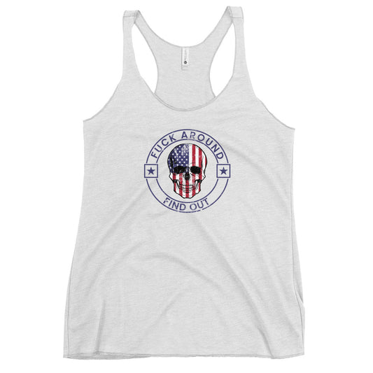 Funny Fuck Around & Find Out FAFO Vulgar Quote 4th Of July USA Flag Women's Racerback Tank Top