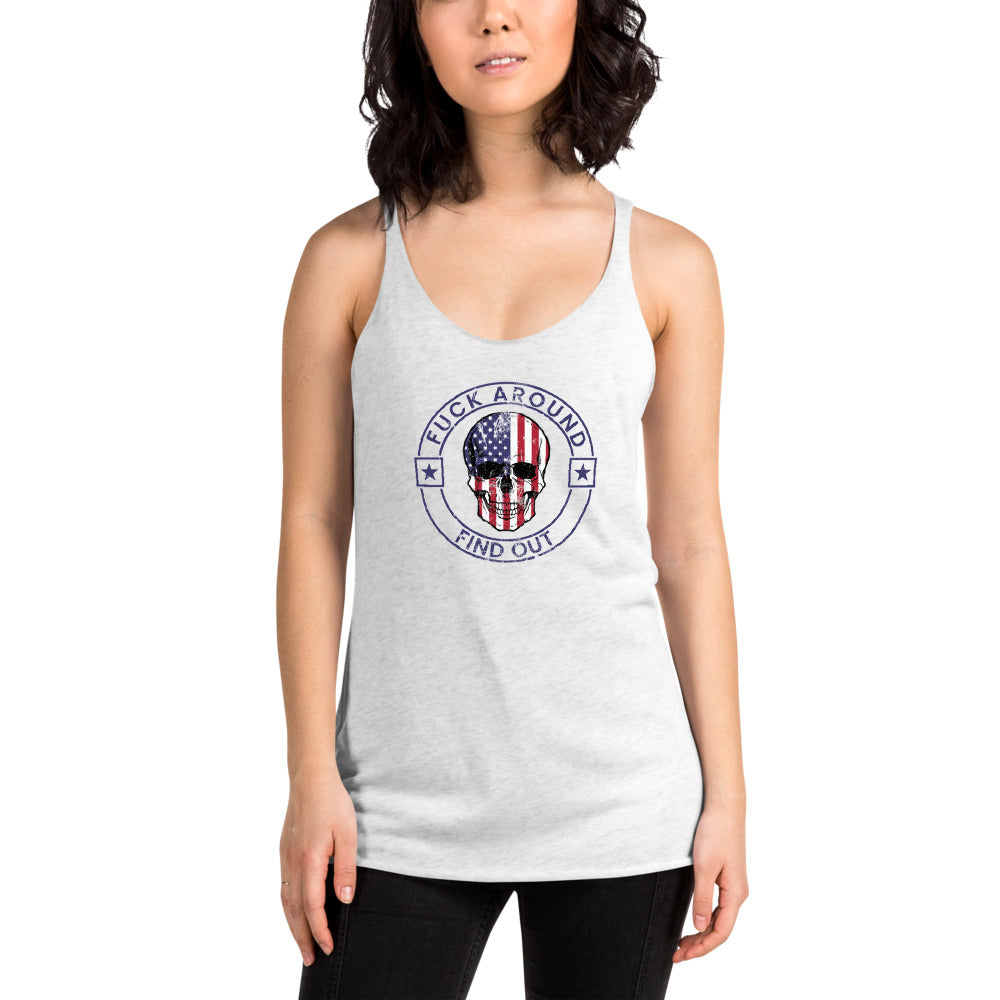 Funny Fuck Around & Find Out FAFO Vulgar Quote 4th Of July USA Flag  Women's Racerback Tank Top